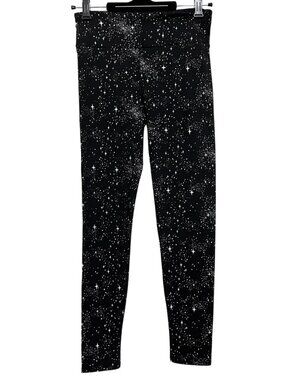 Noli Celestial Silver Holographic Foil Shimmer Star Print Black Leggings – S